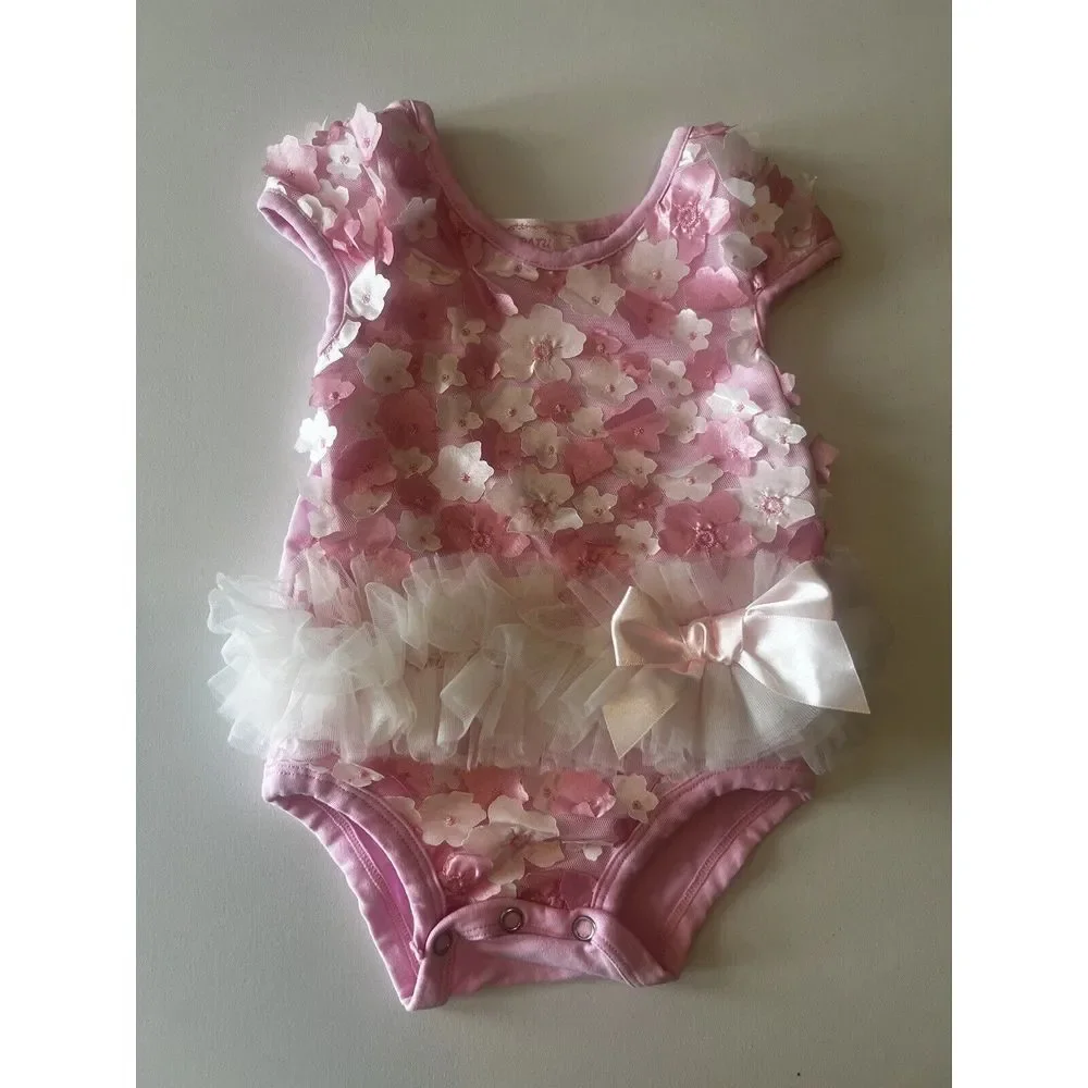 BABY PICTURES OUTFIT Baby Size 6-9 Mos One Piece Outfit Tulle Skirt 3D‎ Floral